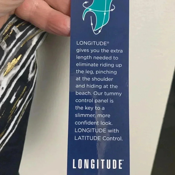 Longitude NWT one piece bathing suit  black/gray/gold size 10 - Picture 4 of 10